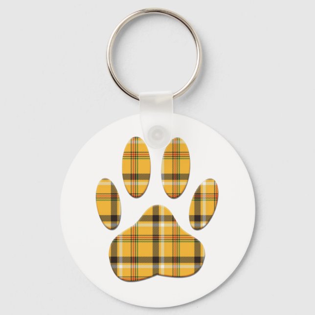 Tartan Dog Paw Print Key Ring (Front)