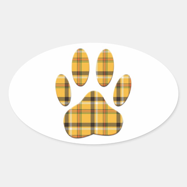 Tartan Dog Paw Print Oval Sticker (Front)