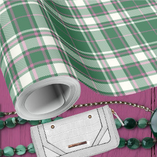 Tartan - Emerald Green-Ivory-Rose Pink Wrapping Paper