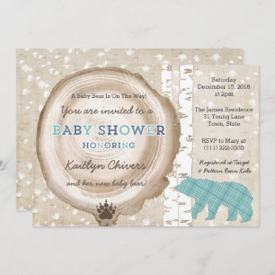 Tartan Forest with bear Winter Baby Shower for Boy Invitation