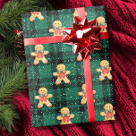 Tartan Green Black Gingerbread Snowfall Christmas Wrapping Paper<br><div class="desc">Tartan Green Black Cute Gingerbread Snowfall Christmas Wrapping Paper.</div>