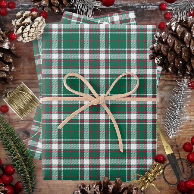 Tartan - Green White and Red Wrapping Paper Sheets (Tartan - Green White and Red Wrapping Paper Sheets by Leapfroglisics Shop)