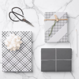 Tartan Grey White Pattern Elegant Wrapping Paper Sheet