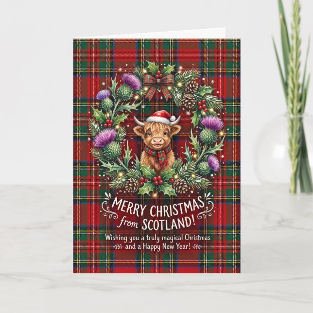 Tartan Highland Cow Christmas Card (Front)