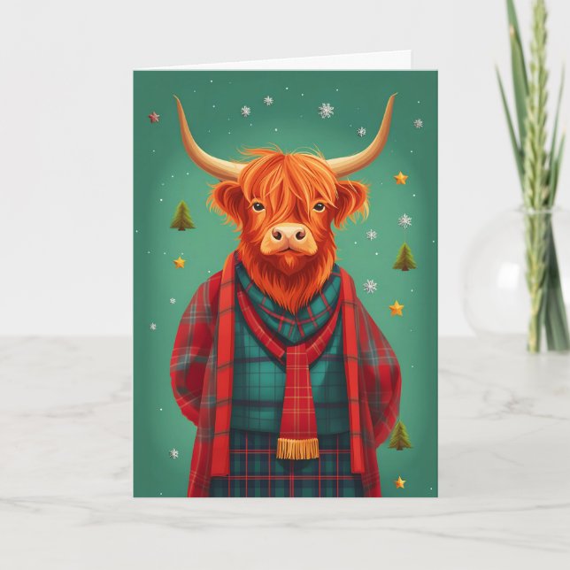 Tartan Highland Cow Xmas Card (Front)