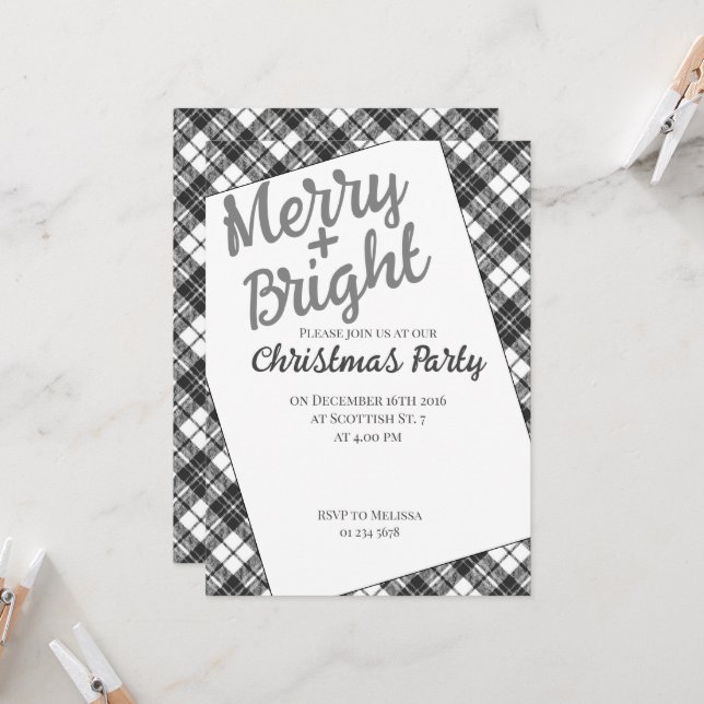 Tartan holidays Christmas Party Merry Bright Invitation (Front/Back In Situ)