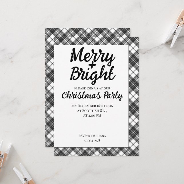 Tartan holidays Christmas Party Merry Bright Invitation (Front/Back In Situ)