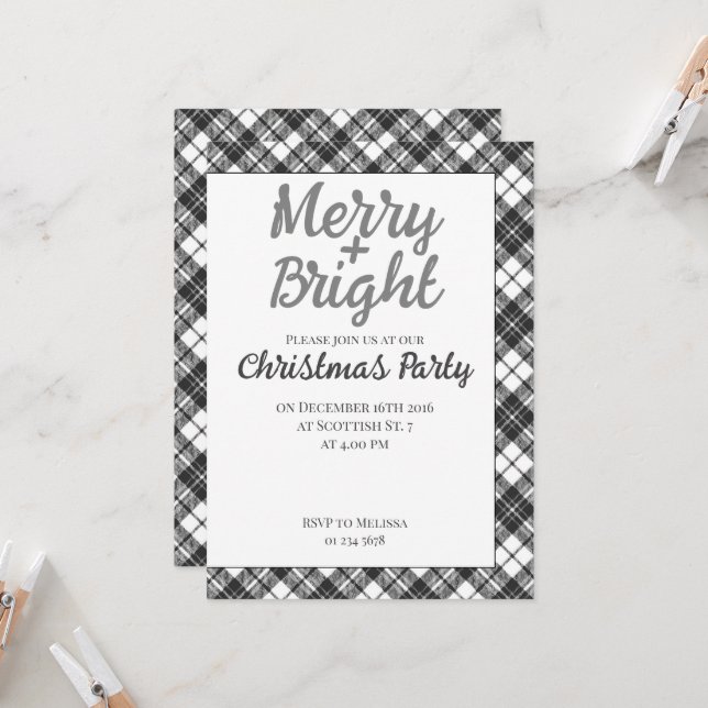 Tartan holidays Christmas Party Merry Bright Invitation (Front/Back In Situ)