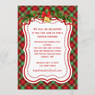 Tartan holly bells Christmas party Invitation