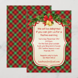 Tartan holly bells Christmas party Invitation
