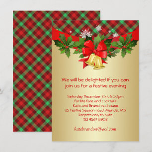 Tartan holly bells Christmas party Invitation