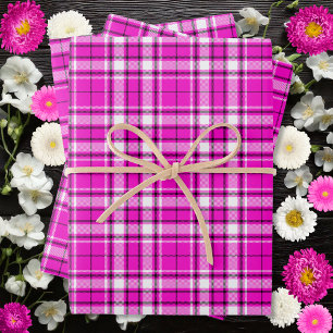 Tartan - Hot Pink-White-Black Wrapping Paper Sheet