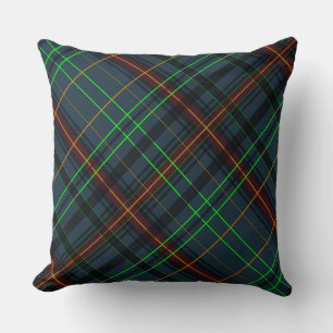 Tartan in blue, orange, green diag cushion