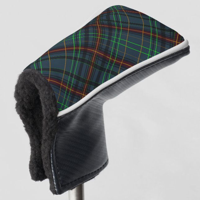 Tartan in blue, orange, green... golf head cover (3/4 Front)