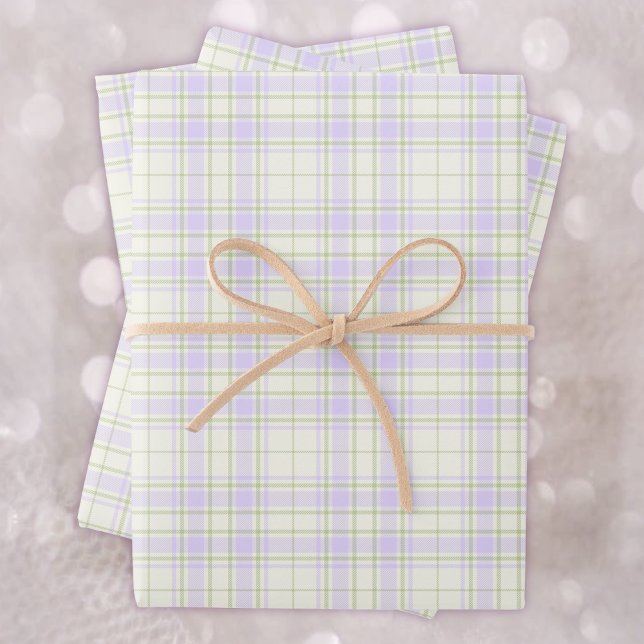 Tartan -Mauve Purple-Sage Green-Extra Light Ivory Wrapping Paper Sheet (Creator Uploaded)