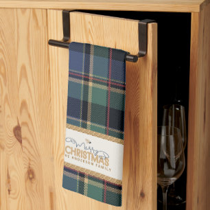 Tartan Merry Christmas Gold Frame ID1141B Tea Towel
