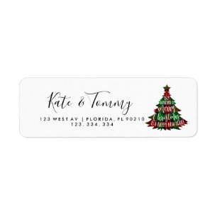 tartan merry Christmas tree card return address Label