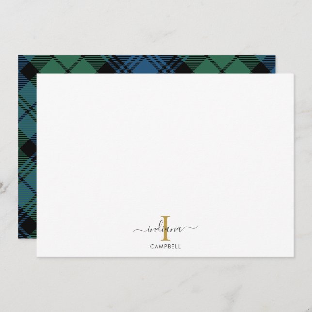 Tartan Monogram Initial Name Holiday Rustic Plaid Card (Front/Back)