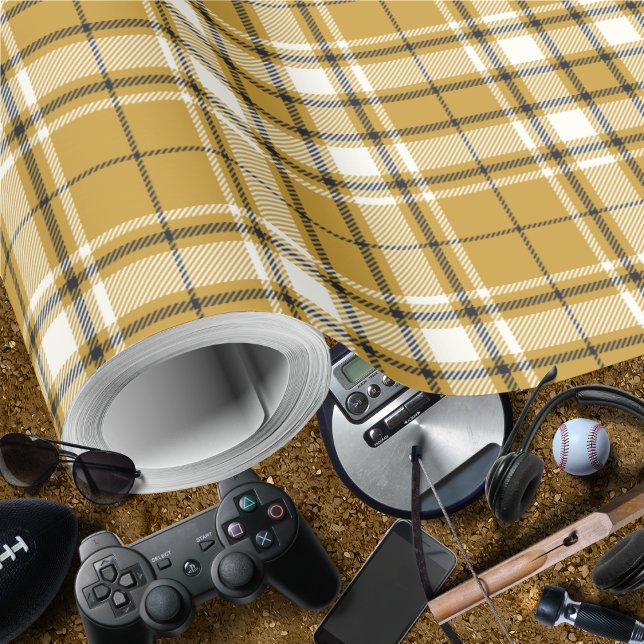 Tartan - Mustard Gold Ivory and Graphite Wrapping Paper (Tartan - Mustard Gold Ivory and Graphite Wrapping Paper Rolls by Leapfroglisics Shop)