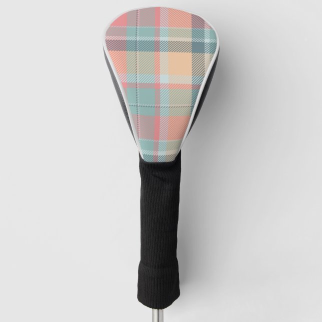 Tartan Pastels Peach Mint Lemon Stylish Pattern Golf Head Cover (Front)