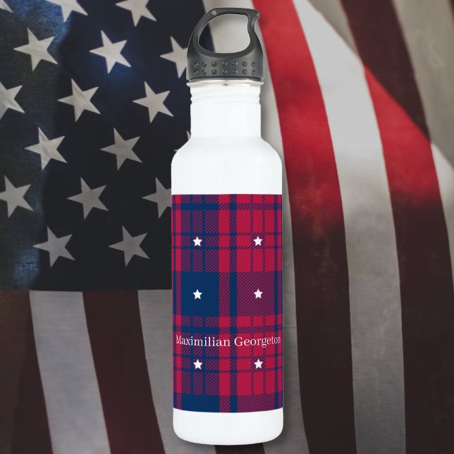 Tartan - Patriotic - Red Blue White Stars 710 Ml Water Bottle (Tartan - Patriotic - Red Blue White Stars Stainless Steel Water Bottle by Leapfroglisics Shop)