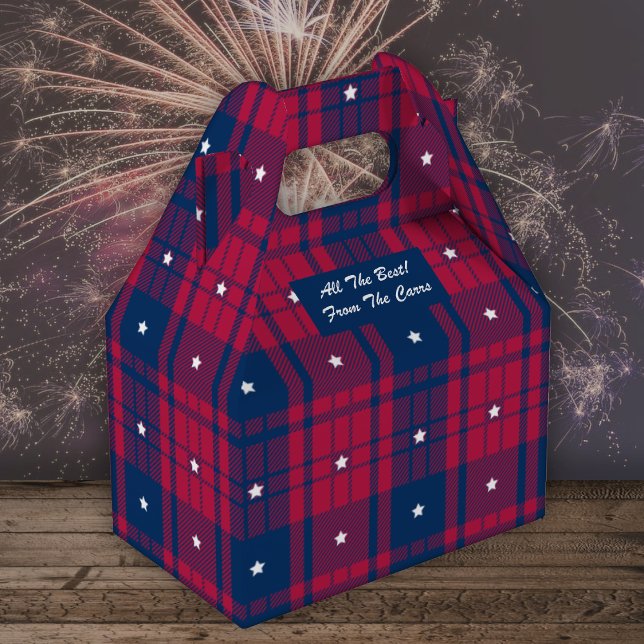 Tartan - Patriotic - Red Blue White Stars - Gable Favour Box (Creator Uploaded)