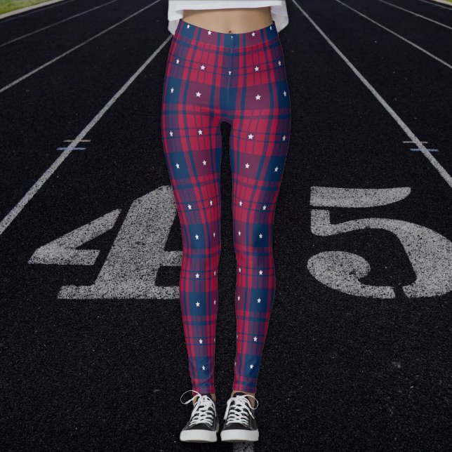 Tartan - Patriotic - Red Blue White Stars Leggings (Creator Uploaded)
