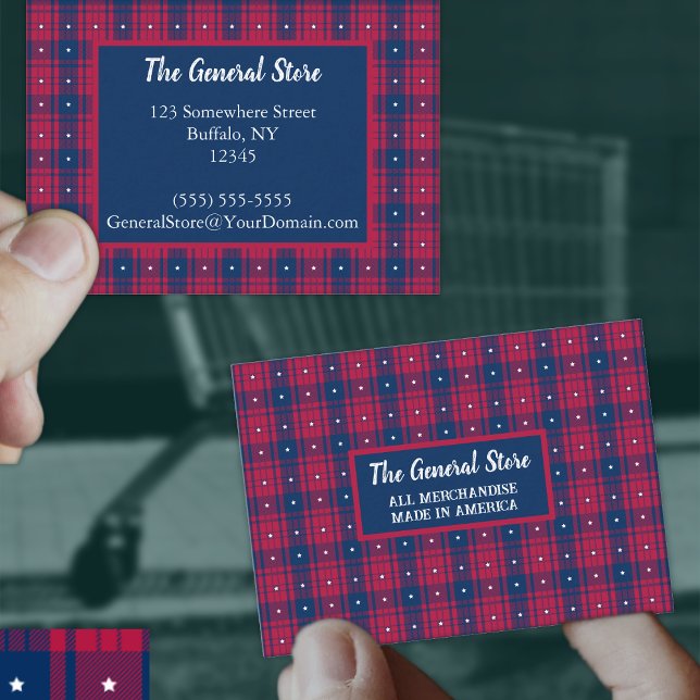 Tartan - Patriotic - Red Blue White Stars Mighty Business Card (Creator Uploaded)