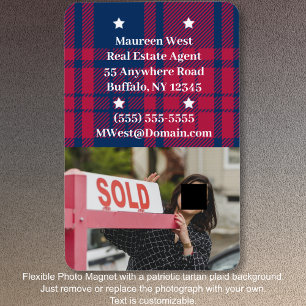 Tartan - Patriotic - Red Blue White Stars Photo Magnet