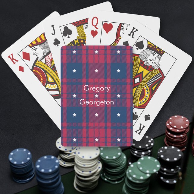 Tartan - Patriotic - Red Blue White Stars Playing Cards (Tartan - Patriotic - Red Blue White Stars Playing Cards by Leapfroglisics Shop)
