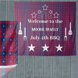 Tartan - Patriotic - Red Blue White Stars Tapestry