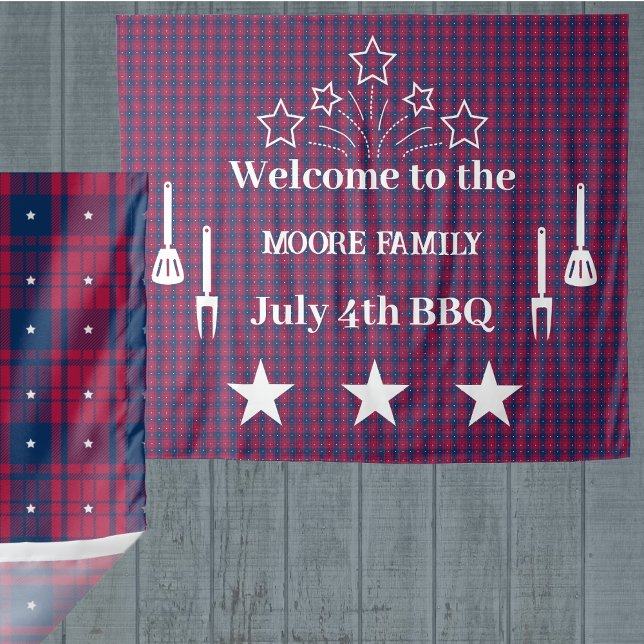 Tartan - Patriotic - Red Blue White Stars Tapestry (Creator Uploaded)