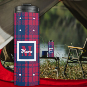 Tartan - Patriotic - Red Blue White Stars Thermal Tumbler