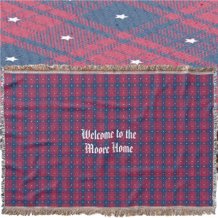 Tartan - Patriotic - Red Blue White Stars Throw Blanket