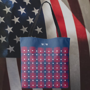 Tartan - Patriotic - Red Blue White Stars Tote Bag