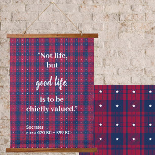 Tartan - Patriotic - Red Blue White Stars Wood Hanging Tapestry