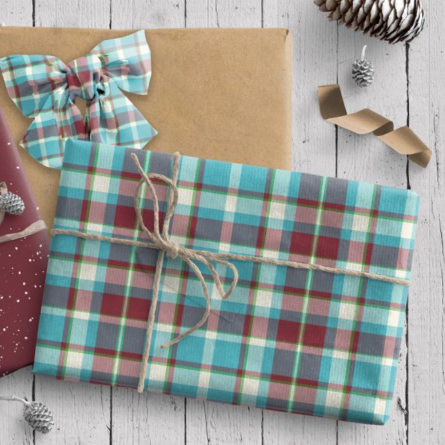 Tartan Pattern4 Turquoise and Red ID210 Wrapping Paper (Creator Uploaded)