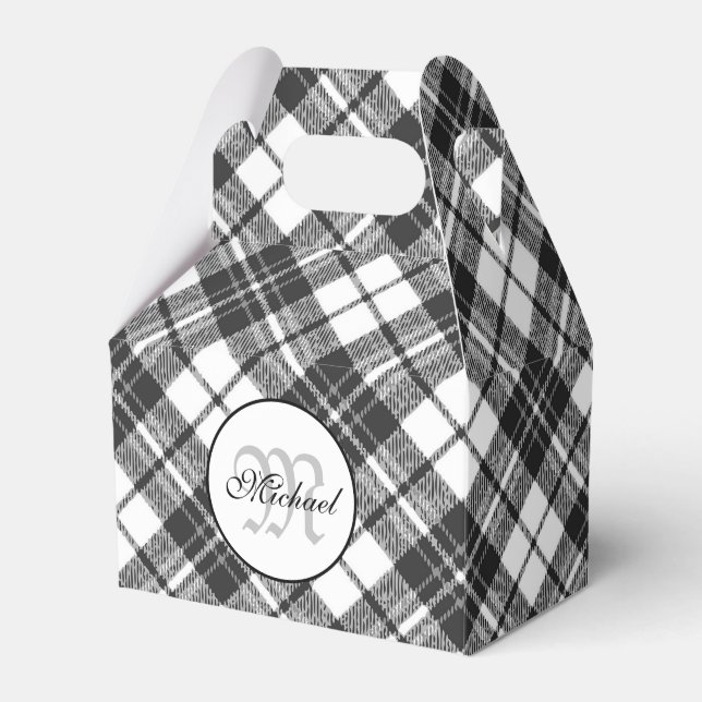Tartan pattern Christmas black white Monogram Favour Box (Front Side)