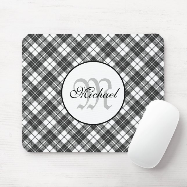 Tartan pattern Christmas black white Monogram Mouse Pad (With Mouse)