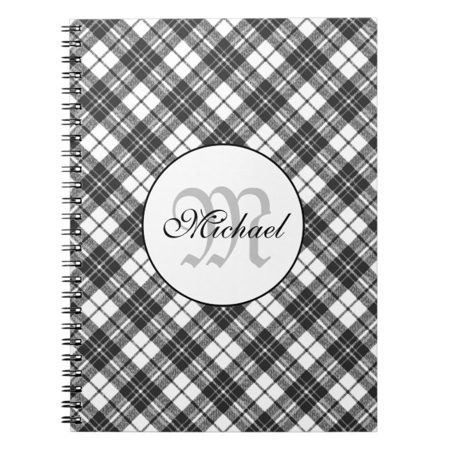 Tartan pattern Christmas black white Monogram Notebook (Front)