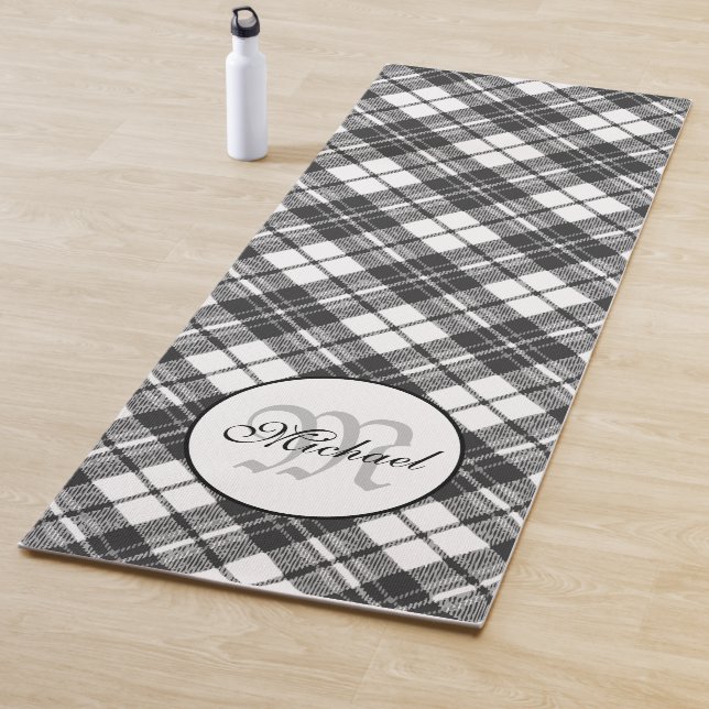 Tartan pattern Christmas black white Monogram Yoga Mat (In Situ)