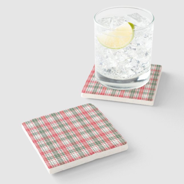 Tartan Pattern Fabric Marble Stone Coaster (Side)