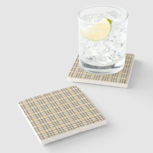 Tartan Pattern Fabric Marble Stone Coaster
