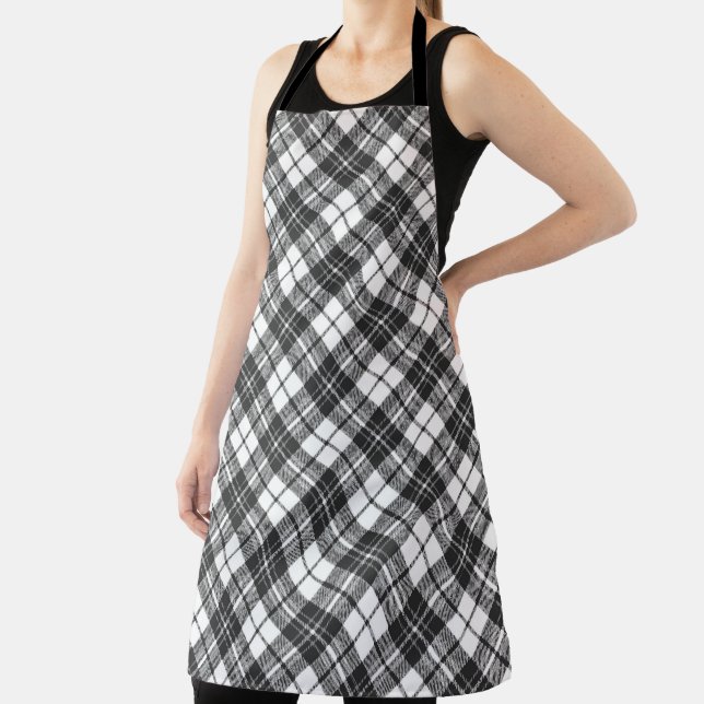 Tartan pattern holidays Christmas black white Apron (Insitu)
