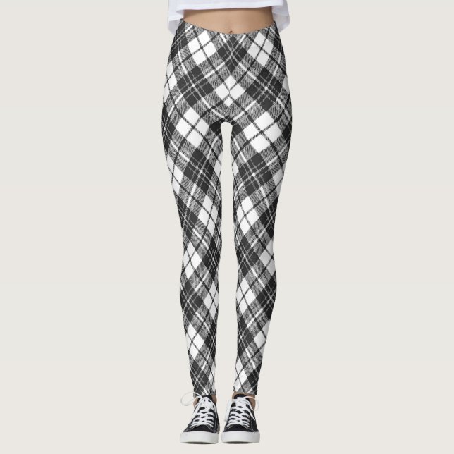 Tartan pattern holidays Christmas black white Leggings (Front)