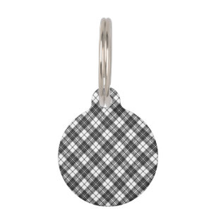 Tartan pattern holidays Christmas black white Pet Tag