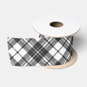 Tartan pattern holidays Christmas black white Satin Ribbon