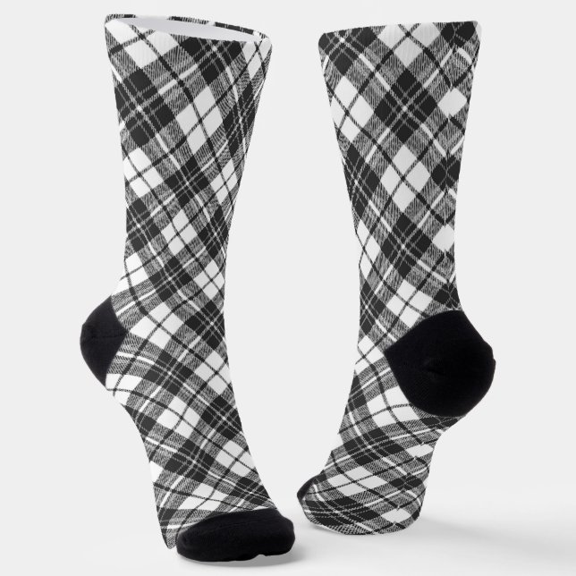 Tartan pattern holidays Christmas black white Socks (Angled)