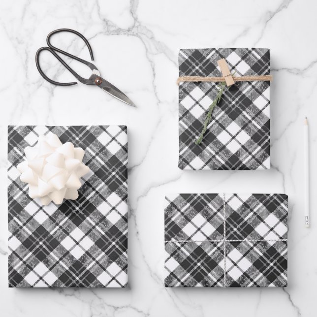 Tartan pattern holidays Christmas black white Wrapping Paper Sheet (Front)
