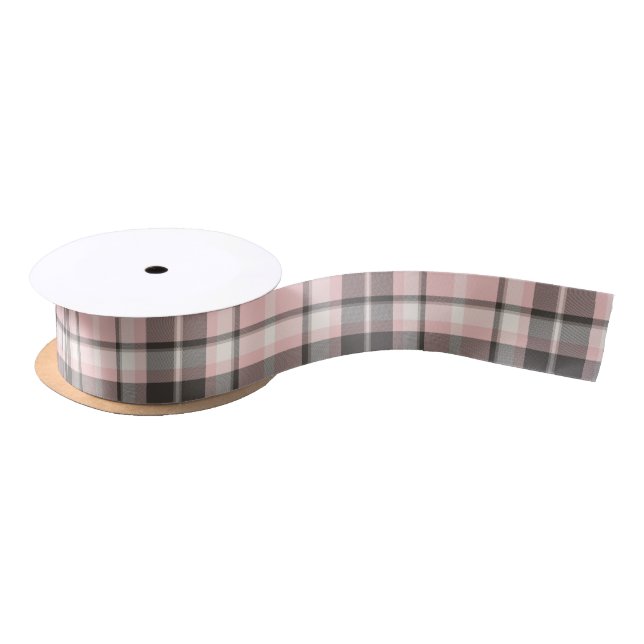 Tartan Pattern Pink and Grey ID210 Satin Ribbon (Spool)